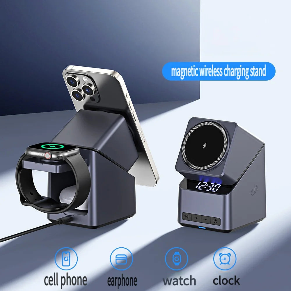 Rotating 4-in-1 Magnetic Charging Station with Clock