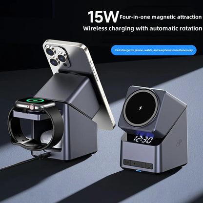Rotating 4-in-1 Magnetic Charging Station with Clock